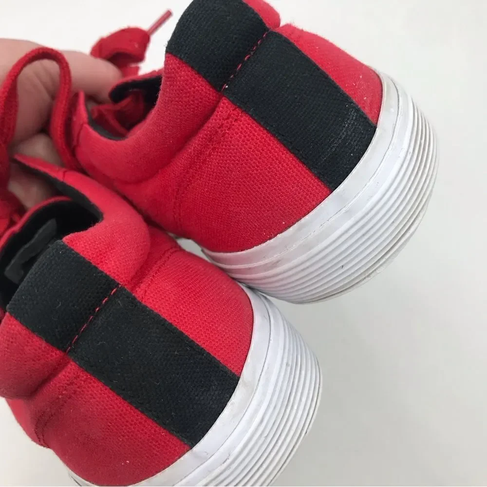 Polo Ralph Lauren Red Canvas Lace Up Deck Boat Shoes with Black Logo